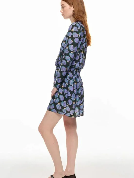 Zadig & Voltaire Reveal Roses Mini Dress Drop Waist V neck Lavender Floral wrap - Picture 5 of 10